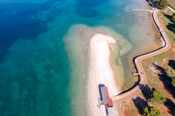 An aerial shot of empty beach, Puntizela - Pula, Istria, Croatia