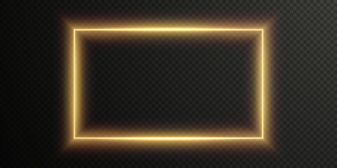 Gold luminous frame. Festive template for text. Gold border for festive texts. Set is a light frame of different shapes. PNG.	