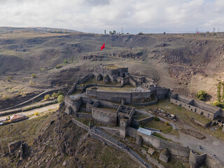Drone photo of the Kars Citadel in Kars Province, Turkey