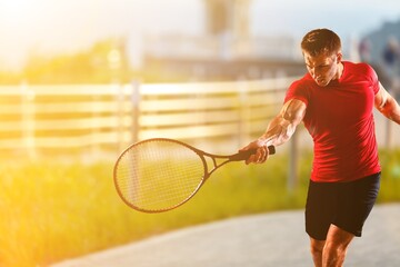 Man playing beach tennis. Professional sport concept