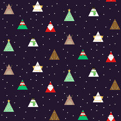 Christmas characters in triangle shape, seamless pattern design 