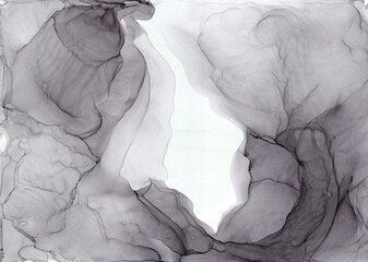 Abstract fluid art painting background in alcohol ink technique, mixture of  black and white