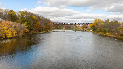 Fototapeta na wymiar Railway Bridge Across The Grand River Paris Ontario Canada