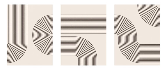 Abstract contemporary aesthetic background with geometric Minimal black line on beige. Boho wall decor.