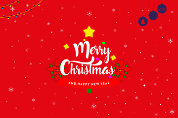 Merry Christmas typography, Feliz Navidad Tipografía, Merry christmas and holidays. Poinsettia.