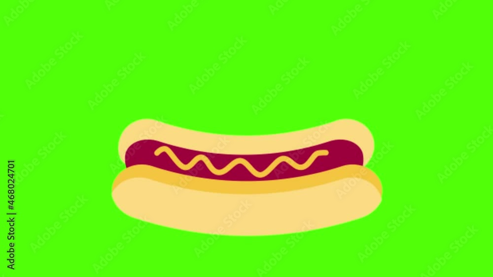 Poster an animation of a hot dog on a green screen background for chroma keying