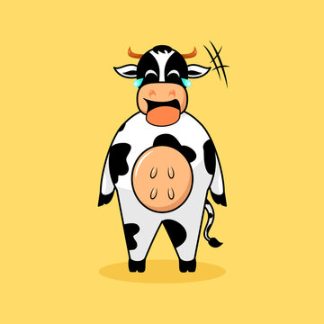 cute cow with cry expression illustration. cartoon, mascot, animal and character style. orange, black and white. suitable for logo, icon, symbol, t shirt design and sign