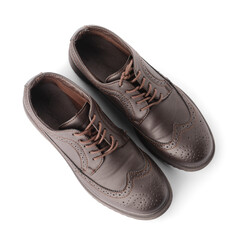 Stylish male leather shoes on white background