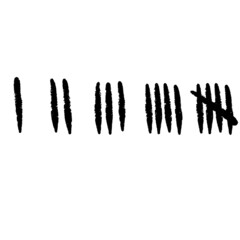 Tally marks. Prison sticks lines counter on wall. Jail sign. Scratch Five line. Hand drawn crossed out strokes.