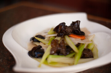str fried black fungus with lotus root