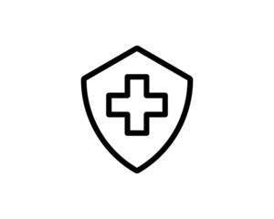 Shield protection medical cross black icon design. Medicine health care sign. Vector illustration.