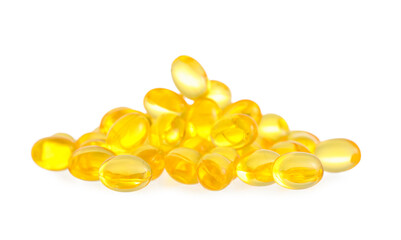 Heap of vitamin A pills on white background