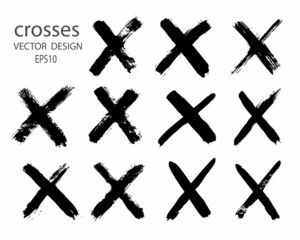 Letter X logo.Cross sign graphic symbol.A set of hand-drawn characters.Crossed strokes.Vector illustration