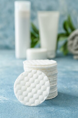 Stack of new clean cotton pads on table © Pixel-Shot