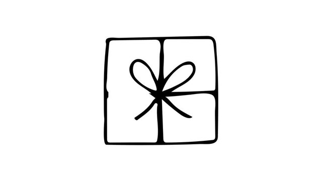 Doodle animation of gift box. Drawing animation of gift box. Present box doodle video.
