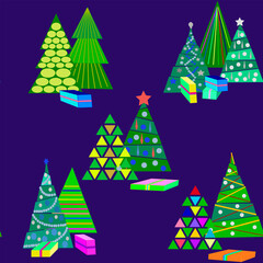 pattern of Christmas trees and New Year's toys