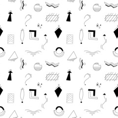 Vector pattern of simple geometric vector black and white signs, elements and symbols. Simple figures, arrows