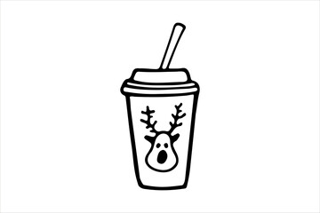 Winter coffee cup to go doodle icon