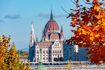Hungarian parliament building in autumn, Budapest, Hungary