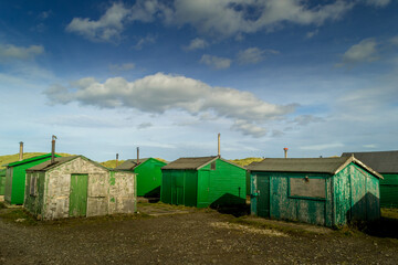 Fototapeta na wymiar Fishermans Huts at South Gare, Teeside