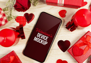 Valentines Phone with Decorations Mockup