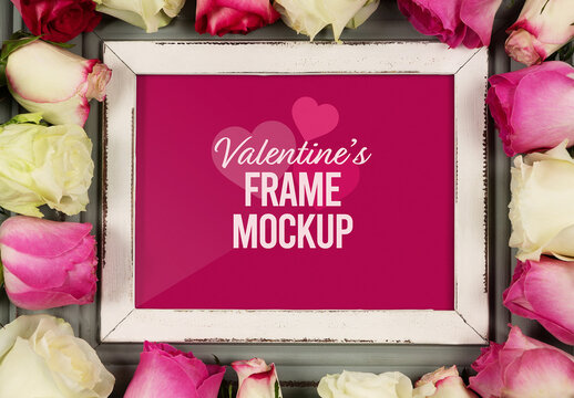 Valentines Frame Surrounded by Petals Mockup