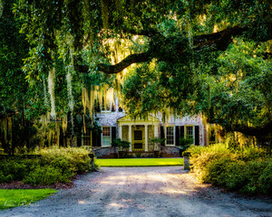 Beautiful shot of the South Carolina River estate during the sunset