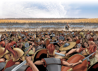Ancient Rome - The battle of Zama, the last battle of the second Punic war between the Romans and the Carthaginians - obrazy, fototapety, plakaty