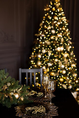 Beautiful table setting with Christmas decorations in living room