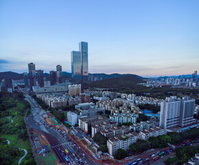 Shenzhen Futian cityscape panorama during a summer "rush hour" moment