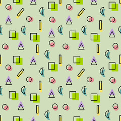 multicolored geometric seamless background pattern on green background	
