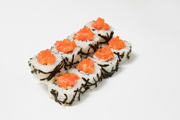 Japanese seafood sushi , roll on a white background