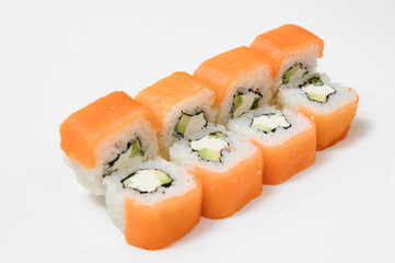 Japanese seafood sushi , roll on a white background