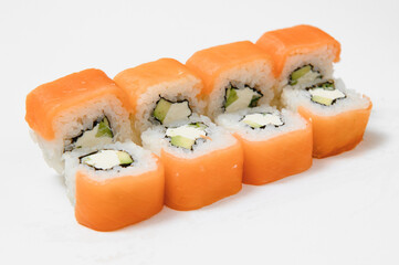 Japanese seafood sushi , roll on a white background