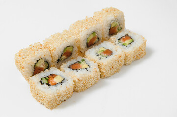 Japanese seafood sushi , roll on a white background