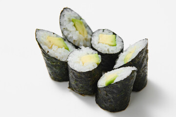 Japanese seafood sushi , roll on a white background