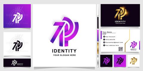 Letter RY or IP monogram logo template with business card design - obrazy, fototapety, plakaty
