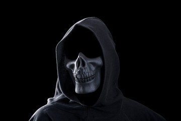 Fototapeta na wymiar Grim reaper isolated on black background with clipping path