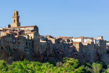 Little medieval town Pitigliano, perched on a tuff rock, Tuscany, italy