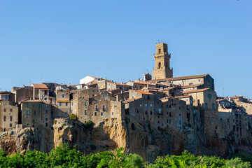 Little medieval town Pitigliano, perched on a tuff rock, Tuscany, italy