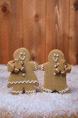 Family of Gingerbreads with 2 kids on Holiday Christmas Background