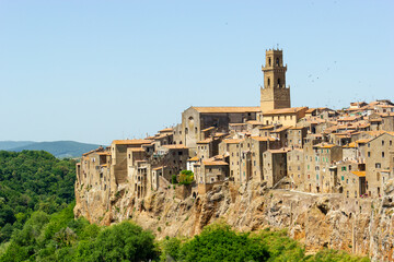 Little medieval town Pitigliano, perched on a tuff rock, Tuscany, italy