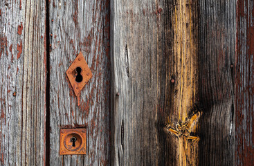 Ancient and Rustic Wooden Door, Close-up Background.