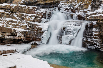 Little Icy waterfall, Johnston Canyon winter scene, small waterfall upstream of the upper fall