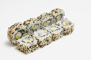 Japanese seafood sushi , roll on a white background