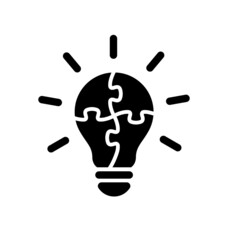 simple light bulb globe silhouette with puzzle icon