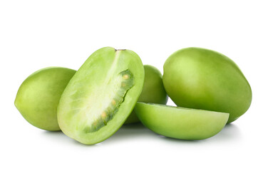 Fresh green tomatoes on white background
