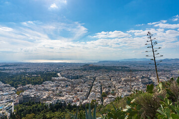 Athens in Greece. Cityview panorama to the capital city and sea, Europe