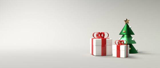 Christmas gift boxes with a small tree - 3D render illustration
