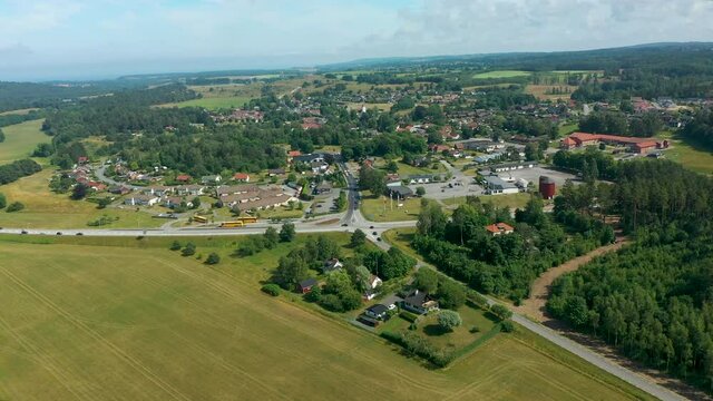 Aerial flying over Brosarp n Osterlen, southern Sweden
